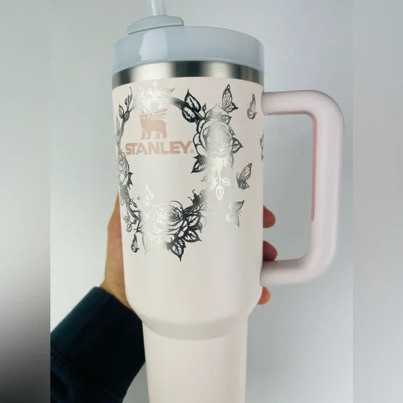 Stanley 40oz Tumbler Rose Quartz Roses Engraved